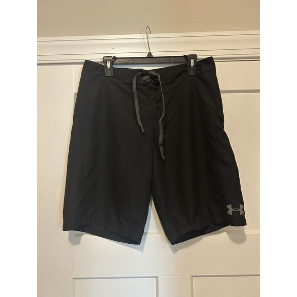 Under Armour Mania Boardshorts Black Men’s Size 33 Polyester Drawstring Heatgear - Picture 1 of 5